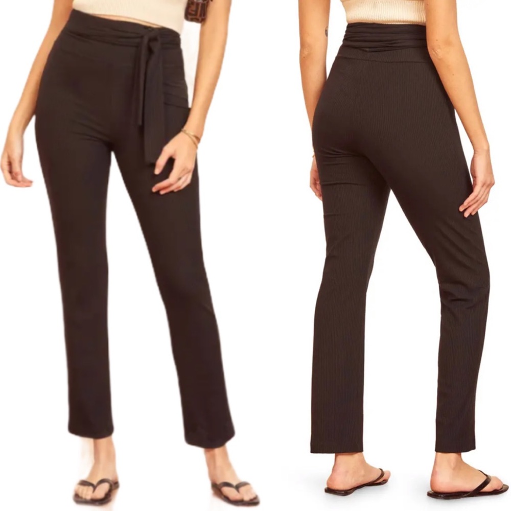 Reformation Pants Kassia Tie Waist Rib Knit Black M NWT - Picture 6 of 16